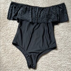 Black Off-Shoulder Kids One Piece